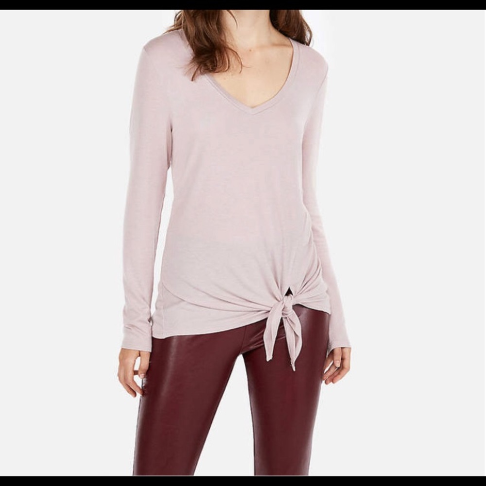 EXPRESS One Eleven V-Neck Tie Front Slim Tee